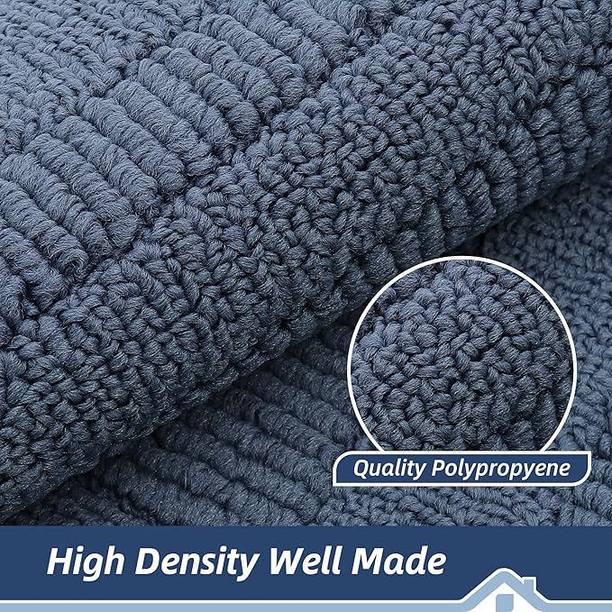 BEQHAUSE 30x18 Inch Kitchen Rug Mat Durable Kitchen Rugs Non-Slip Washable Absorbent Kitchen Mats for Floor Dirt-Resistant Semicircular Kitchen Mat (Blue)