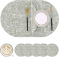 Homaxy Round Faux Leather Placemats and Coasters, Washable Dual-Side Table Mats, Wipeable Heat-Resistant Dining Place Mats for Outdoor and Indoor, Set of 6, Diameter 13 and 3.93 inch, Grass Green
