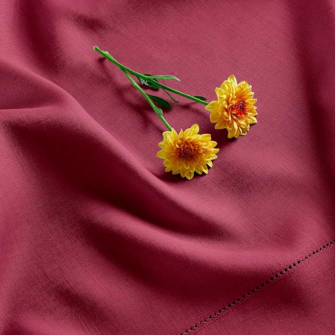 Solino Home Linen Beet Tablecloth 60 x 132 Inch - Classic Hemstitch, 100% Pure Linen Rectangular Tablecloth - Machine Washable Table Cloth for Valentines, Easter