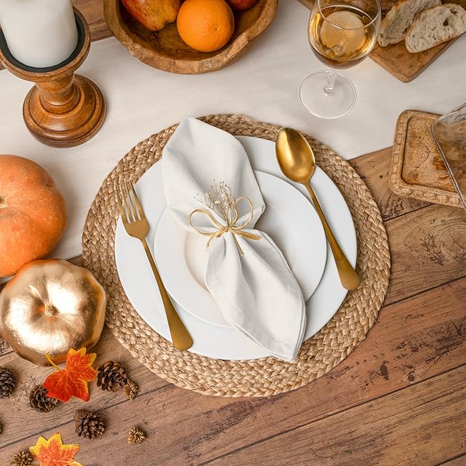 Blue Needles Solid Cloth Napkins Set of 6 White 100% Cotton Dinner Napkins 18x18 inches - Soft, Reusable, Absorbent & Washable Linen, Ideal for Christmas Events, Parties & Everyday Use