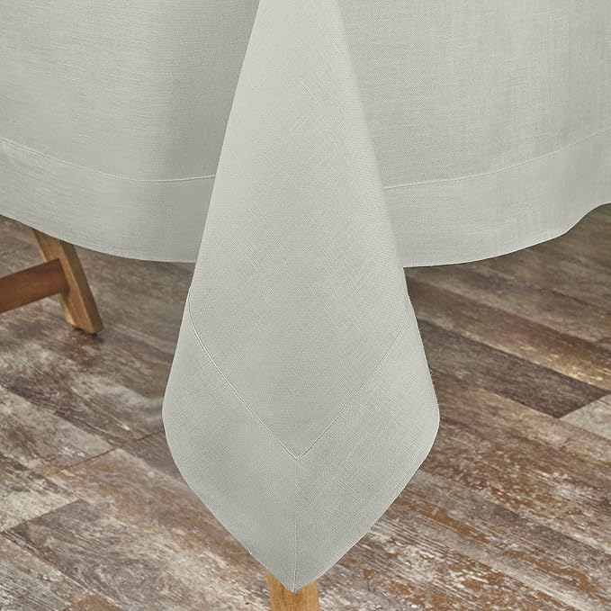 D'Moksha Homes Linen Tablecloth 60 x 102 Inch - 100% Pure Linen Silver Grey Table Cloth for Rectangle Tables - Machine Washable Cloth Tablecloth for Spring, Easter