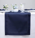 Solino Home Linen Navy Blue Table Runner 48 Inches - Classic Hemstitch, 100% Pure Linen Coffee Table Runner 14 x 48 Inch Ideal for Dresser Tables - Easter