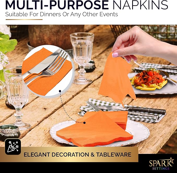 Big Party Pack 40 Count Orange Dinner Napkins Tableware- Ideal for Wedding, Party, Birthday, Dinner, Lunch, Cocktails. (7” x 7”)