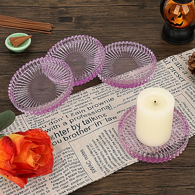 JUXYES 5 Pack Clear Purple Crystal Coasters Round Cup Mat, Glass Coasters for Drinks Coffee Tea Wine, Decorative Wine Bottle Coaster, Crystal Drink Coasters for Restaurant bar Kitchen Dining Table