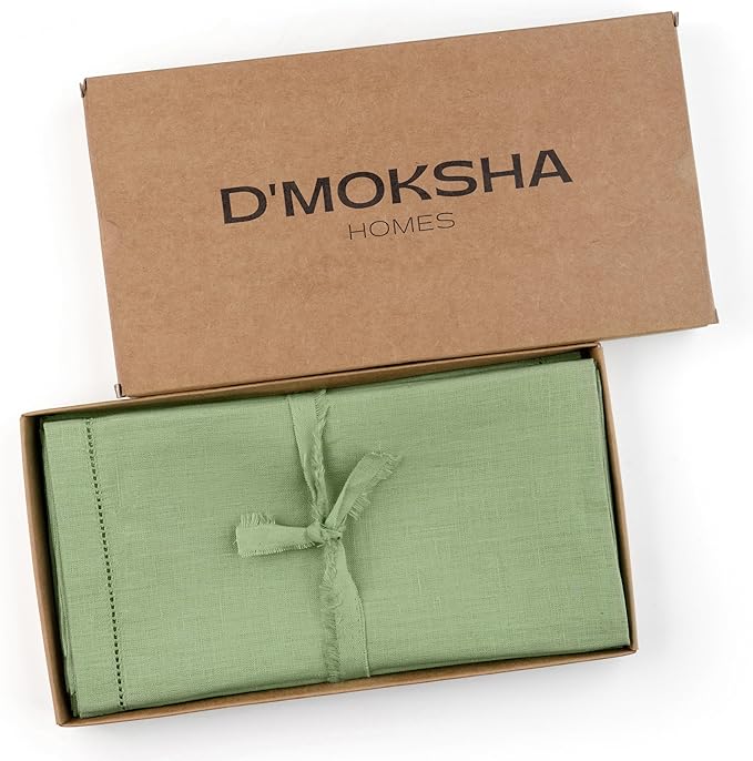 D'Moksha Homes Sage Green Linen Napkins Set of 8 - Classic Hemstitch 100% Pure Linen Hemstitch Dinner Napkins 20 x 20 Inch for Spring, St Patricks Day, Easter - Handcrafted and Machine Washable