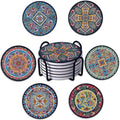 Coasters Absorbent Ceramic Coaster Drink Coasters with Cork Back Turkish Pattern Set of 6 Round Coaster Non Slip for Coffee Table Wine Glass Home Bar 4 Inch, Colorful