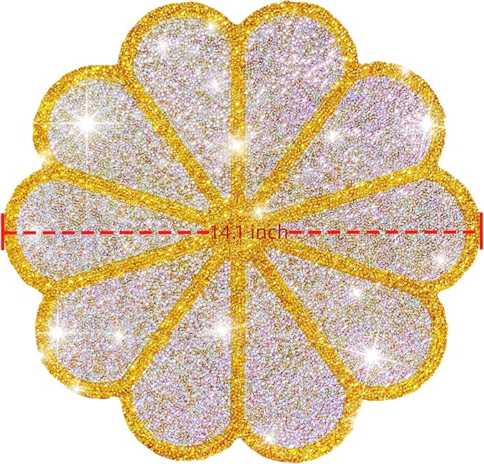 Washable Waterproof Diamond Circle Placemats for Round Tablescape Decor for Dinner and Kitchen Bling Placemats for Weddings & Special Events-12 PCS (Yellow)
