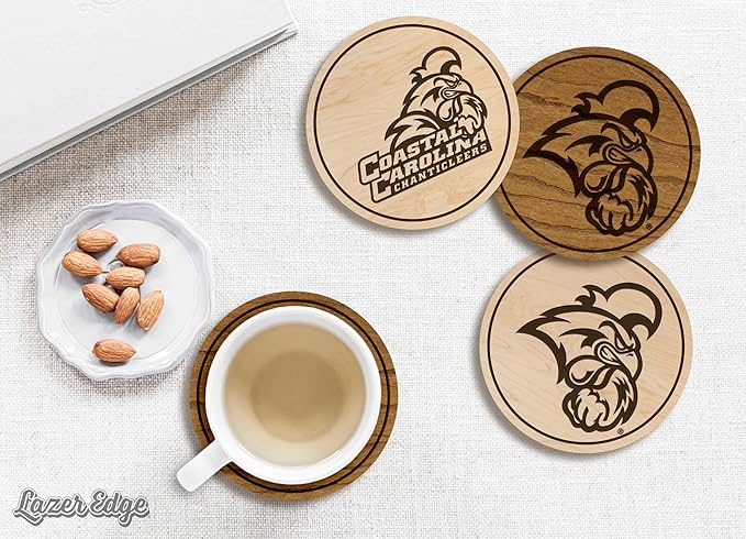LazerEdge Coastal Carolina Chanticleers Wooden Coaster Set - Maple Wood - Officially Licensed Product - 4-Pack