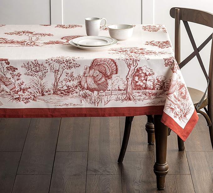Maison d' Hermine Table Cloth Rectangle Table 100% Cotton 70 x 90 Inches Fall Tablecloth Reusable Everyday Use for Thanksgiving Christmas Decorations Dining Farmhouse Party (Holy Jouy - Red)