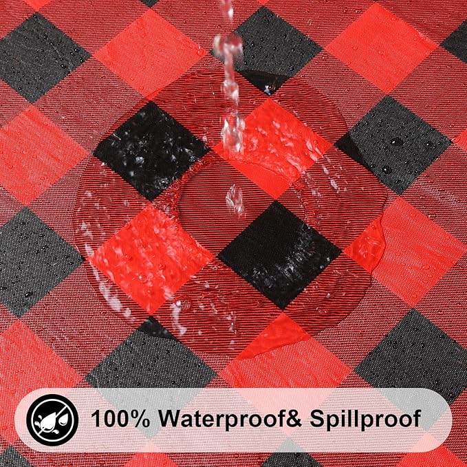 Smiry Rectangle Picnic Table Cloth, Elastic Waterproof Fitted Vinyl Tablecloths, Flannel Backed Buffalo Plaid Table Covers for Dining, Camping, Outdoor (Black and Red, 30" x 72")