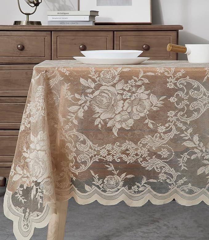 Warm Home Designs 70 x 70 Square Tablecloth with English Rose Lace Design. Use for Card Table or Dining Table. Gold LTC Linen 70