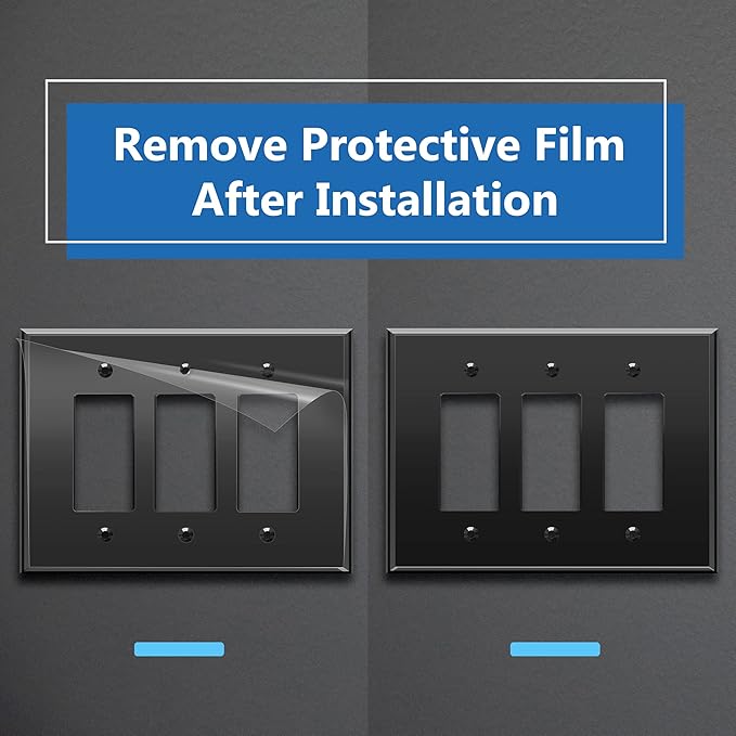 LIDER Reflective Acrylic Decorator Wall Plate, Mirrored Light Switch Plate, Plexiglass Outlet Cover, Acrylic Glass, Oversized 3-Gang 5.25" x 7.06", LWP-33O-ABK5P, Black, 5 Pack