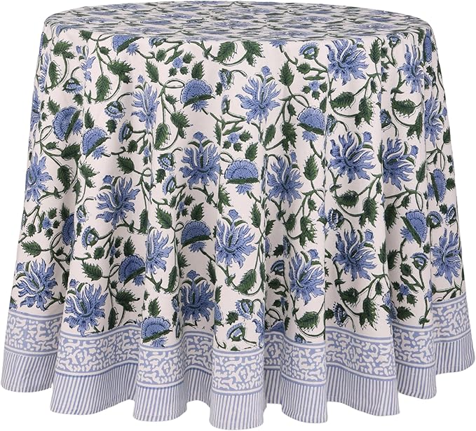 ATOSII Taj 100% Cotton Round Tablecloth, Handblock Print Floral Table Cloth for Kitchen Dining Linen I Parties, Weddings, Outdoors, Holidays, Home Decor I 60" Inches Round