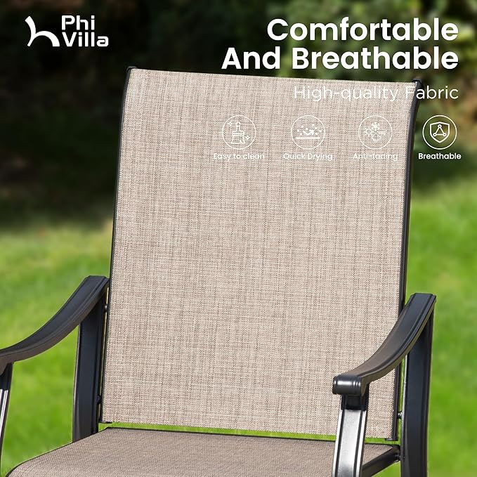 PHI VILLA Outdoor Dining Chairs Set of 6, Breathable Textilene Fabric and Metal Frame with Backrest and Armrest,Quick-Dry and Rustproof,Patio Chairs for Lawn,Garden