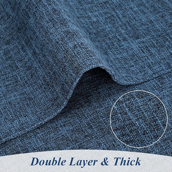 SHACOS Washable Cloth Placemats Set of 6 Fabric Place Mats Double Layered Thick Faux Linen Placemat Non Slip Reversible Table Mats Home Wedding Table Decor, Dark Blue