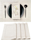 D'Moksha Homes Light Natural Linen Cloth Placemats Set of 4-100% Pure Linen Hemstitch Placemats 14 x 19 Inch - Classic Hemstitch Table Place Mats for Valentines, Easter - Machine Washable