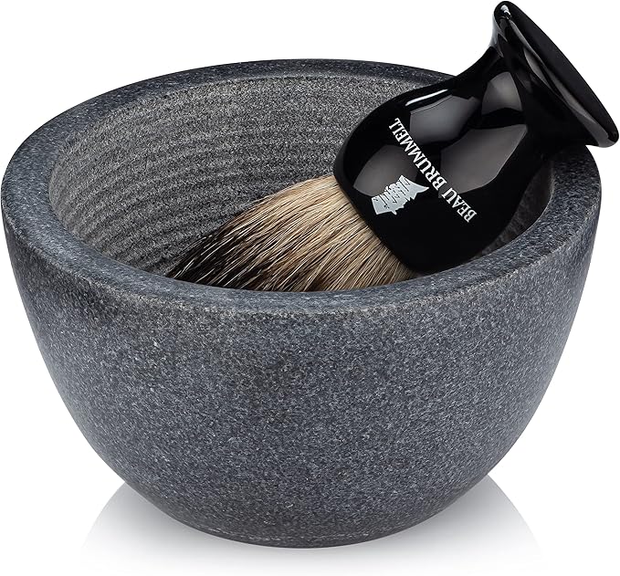 Beau Brummell The Original Marble Shaving Soap Bowl Handmade from 100% Natural Marble with Interior Grooves for Maximum Lather | Heat Retaining Stone Provides a Luxurious Hot Shave Experience