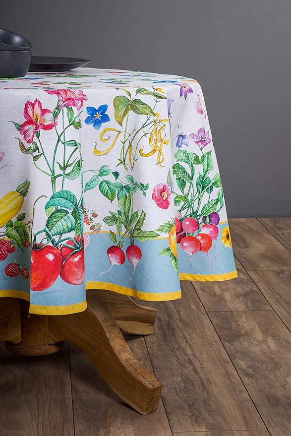 Maison d' Hermine Table Cloth Round Table 100% Cotton 69 Round Inches Tablecloth Reusable Decorative for Dining Room Farmhouse Home Valentines Day Decorations Spring Summer - Giverny