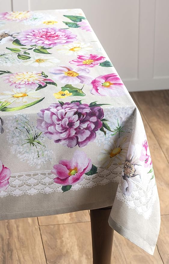 Maison d' Hermine Table Cloth Square Table 100% Cotton 54 x 54 Inches Tablecloth Reusable Decorative for Dining Room Farmhouse Home Valentines Day Decorations Spring Summer - Pivoine
