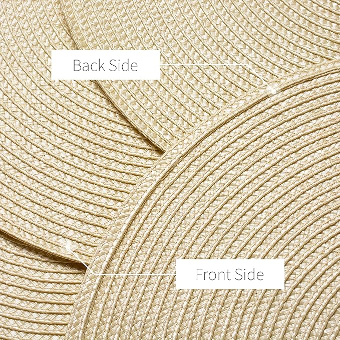 AHHFSMEI Round Braided Placemats 15 Inch Round Table Mats for Dining Tables Natural Woven Heat Resistant Place mats Set of 6 (Beige)