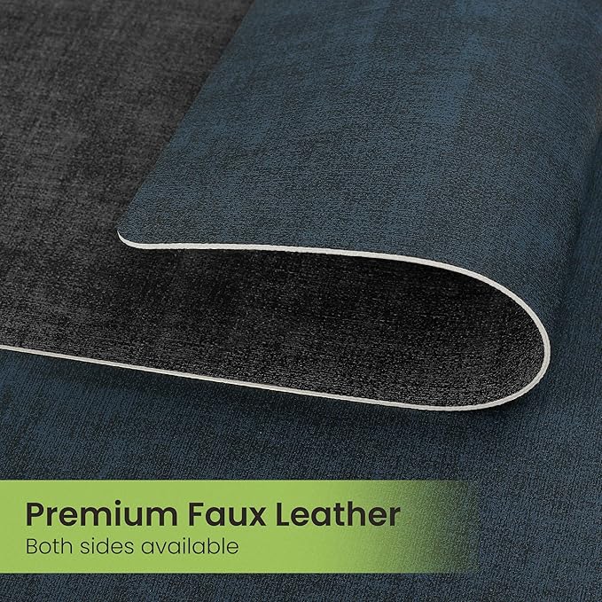 Placemats Set of 4, Faux Leather Heat Resistant Wipeable Placemats, Dual Sided Waterproof Washable Table Mats with Coaster, Suitable for Kitchen, Dining, Table Decor (4, Black Navy Blue)