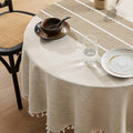 ZeeMart Contrast Linen Round Tablecloth 60 Inch Brown, Farmhouse Style Round Table Cloth Heavy Weight Beige Tablecloths, Water Resistant Burlap Table Cloths