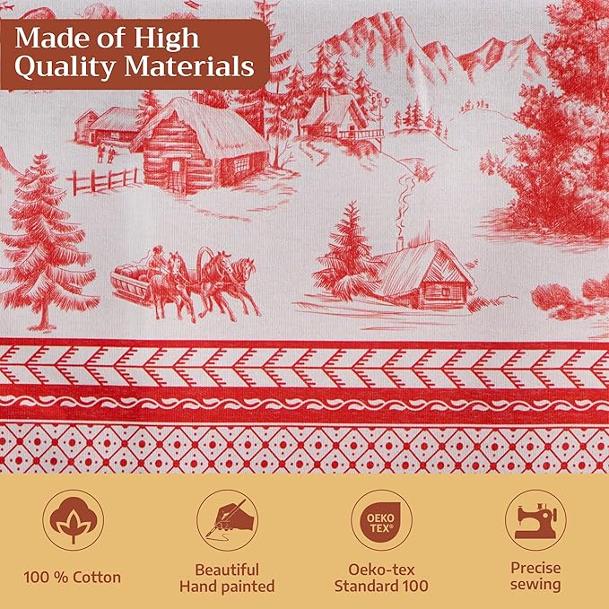 Maison d' Hermine Table Cloth Rectangle Table 100% Cotton 70 x 108 Inches Fall Tablecloth Reusable Everyday Use for Thanksgiving Christmas Decorations Dining Farmhouse Party (Winter Jouy)
