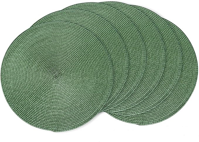 AHHFSMEI Round Braided Placemats 15 Inch Round Table Mats for Dining Tables Natural Woven Heat Resistant Place mats Set of 6 (Olive Green)
