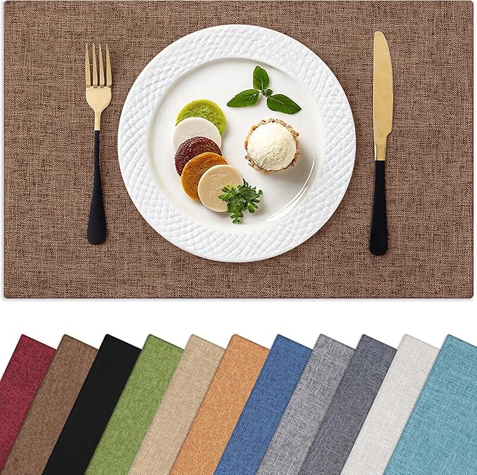 Homaxy Cloths Placemats for Dining Table Set of 4, Heat Resistant Washable Cotton Linen Blend Table Mats, Easy to Clean Place Mats for Indoor Outdoor Party Kitchen Decoration, 13" x 18", Brown