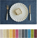 Softalker Faux Linen Placemats Set of 8-12 x 18 Inch, Heat Resistant Double Layered Durable Burlap Farmhouse Place Mats, Non-Slip Washable Rustic Table Mats for Dining, Kitchen, Party（Navy Blue