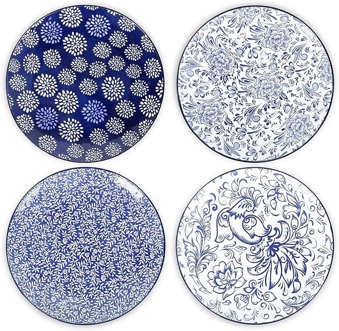 Selamica Ceramic Dinner Plates set of 4, 10.5 Inch Ceramic Plates for Kitchen, Large Serving Plates for Pasta Salad Steak, Microwave Dishwasher Safe, Blue