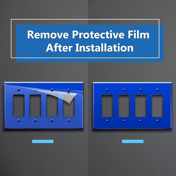 LIDER Reflective Acrylic Decorator Wall Plate, Mirrored Light Switch Plate, Plexiglass Outlet Cover, Acrylic Glass, Oversized 4-Gang 5.25" x 8.88", LWP-34O-ABL, Blue