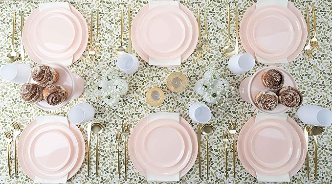 [30 Pack 8.6''] Pink Plastic Party Plates Edge Collection Premium heavyweight Elegant Disposable Tableware Dishes