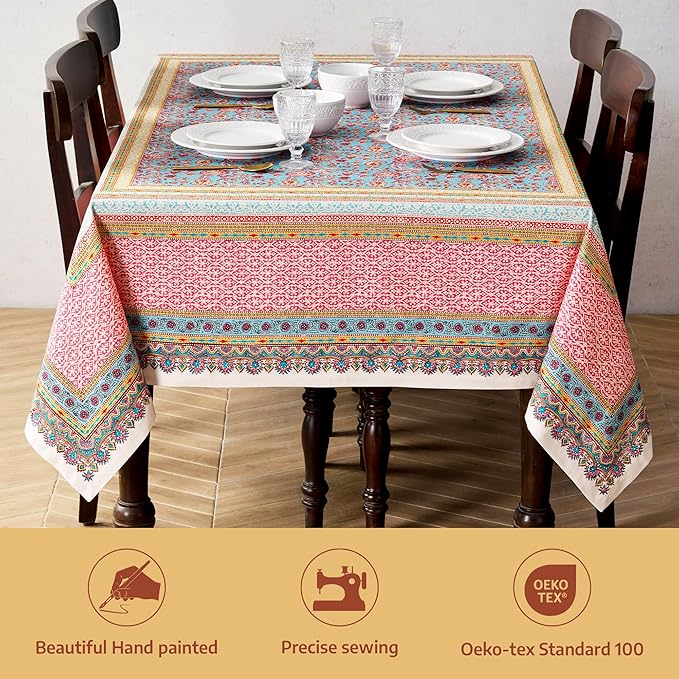 Maison d' Hermine Premium Table Cloth Rectangle Table 100% Combed Cotton 108 x 70 Inches Tablecloth Reusable Decorative for Dining Room, Farmhouse, Home, Party, Festive & Wedding - Lauris
