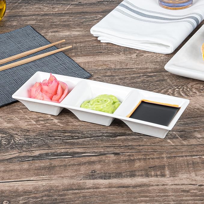 Melamine Triple Bowl, Melamine Triplet Bowl Set - Square Bowls - White - 8.8" - 10ct Box - Voga - Restaurantware
