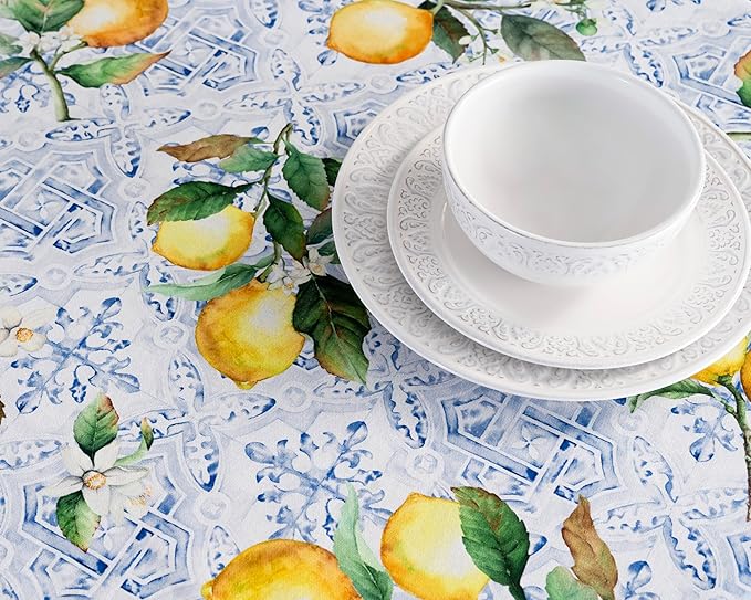 Maison d' Hermine Table Cloth Round Table 100% Cotton 69 Round Inches Tablecloth Reusable Decorative for Dining Room Farmhouse Home Valentines Day Decorations Spring Summer - Citrus