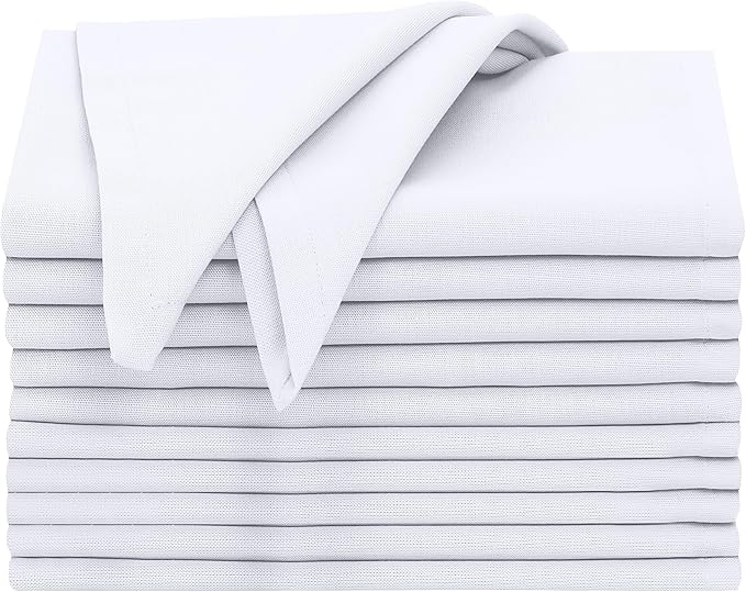 Ruvanti Cloth Napkins Set of 12, 18x18 Inches, 100% Cotton, Washable, Soft & Absorbent, Perfect for Wedding, Christmas, ‎Thanksgiving Dinners - White