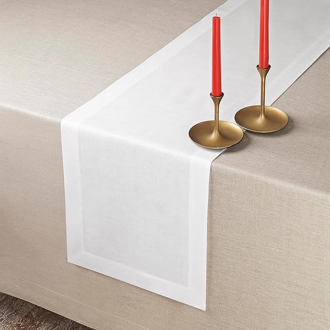 D'Moksha Homes Linen White Table Runner 72 Inches Long - 100% Pure Linen 14 x 72 Inch Table Runner for Dining, Valentines, Spring, Easter - Machine Washable