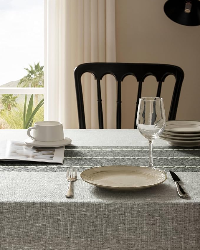 ZeeMart Contrast Linen Table Cloth Square Table Cloths 60x60 Inch Grey, Farmhouse Style Heavy Weight Grey Tablecloth, Water Resistant Burlap Tablecloths
