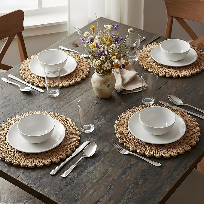 13.8" Corn Husk Woven Round Placemats Set of 10 - Wicker Boho Farmhouse Placemats - Rattan Table Mats Like Water Hyacinth for Dining Table, Wedding, Home