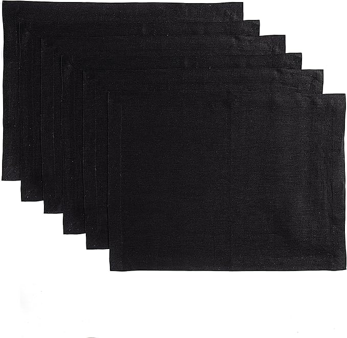Solino Home Linen Black Placemats Set of 6 - 100% Pure Linen Placemats 14 x 19 Inch for Winter, Easter - Fete