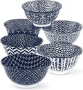 KooK Cereal Bowls, Ceramic Make, Vibrant Color, Multi Color Designs, Bowls for Thanksgiving, Christmas and Kitchen Perfect for Soup, Pasta, Salad, Ice Cream, Blue And White Set of 6, 18oz (Navy)