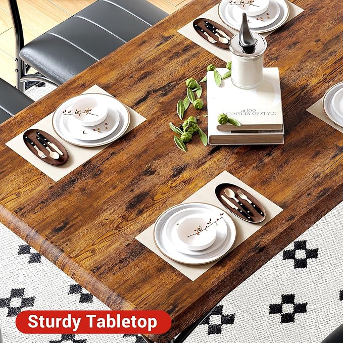 Dining Table Set for 4, Rectangular Kitchen Table and Chairs Set of 4 for Small Spaces, Modern Dining Room Table Set with Upholstered Bench and 2 Chairs, Space Saving Dining Furniture for Apartments