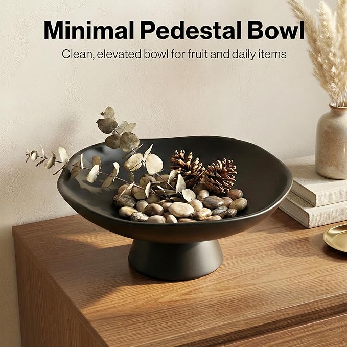 Modern Concrete Fruit Bowl for Kitchen Counter – Decorative Pedestal Bowl, 11.2” Wide Minimalist Fruit Tray for Home Décor, Table Decor, Entryway Key Bowl