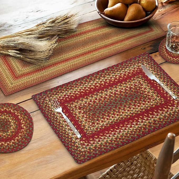 Homespice Cider Barn Dinner Table Runner Set of 2-8"x28", Rectangle, Red - Hand Braided with Jute - Rich Colors, Easy to Clean, Durable and Protects Furniture