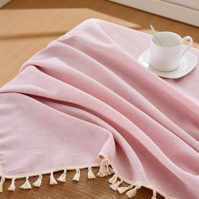 JIALE Valentines Textured Tablecloth, Heavy Duty Linen Style Farmhouse Table Cloth Rectangle Table, Wrinkle-Free Washable Waterproof Table Cover for Kitchen, Dining, Parties, 55"x106", Pink