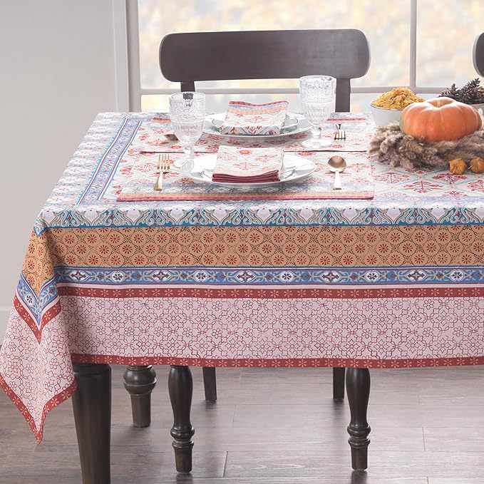 Maison d' Hermine Table Cloth Rectangle Table 100% Cotton 60 x 120 Inches Fall Tablecloth Reusable Everyday Use for Thanksgiving Christmas Decorations Dining Farmhouse Party (Romane)