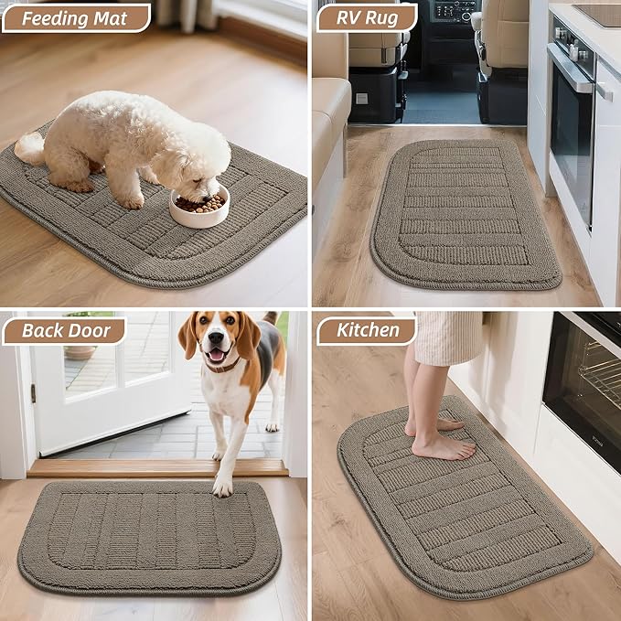 BEQHAUSE 30x18 Inch Kitchen Rug Mat Durable Kitchen Rugs Non-Slip Washable Absorbent Kitchen Mats for Floor Dirt-Resistant Semicircular Kitchen Mat (Taupe)