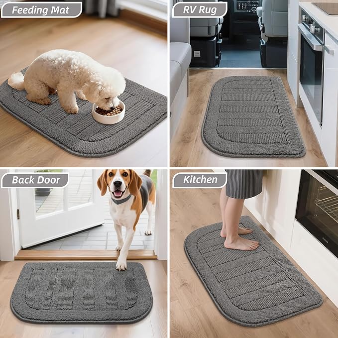 BEQHAUSE 24x40 Inch Kitchen Rug Mat Durable Kitchen Rugs Non-Slip Washable Absorbent Kitchen Mats for Floor Dirt-Resistant Semicircular Kitchen Mat (Grey)