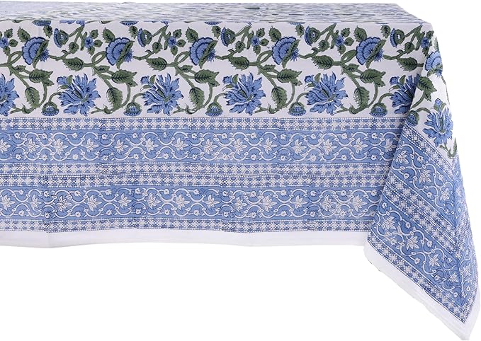 ATOSII Taj 100% Cotton Summer Tablecloth, Block Print Floral Square Table Cloth for Dining Table I Parties Wedding Outdoors, Grand Millenial Decor 60 X 60 Inches I 4 Seater I